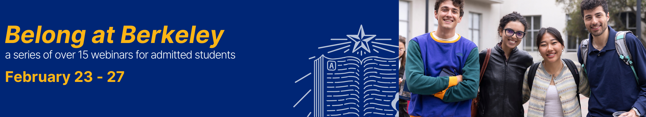 Belong at Berkeley graphic with 2 students on campus